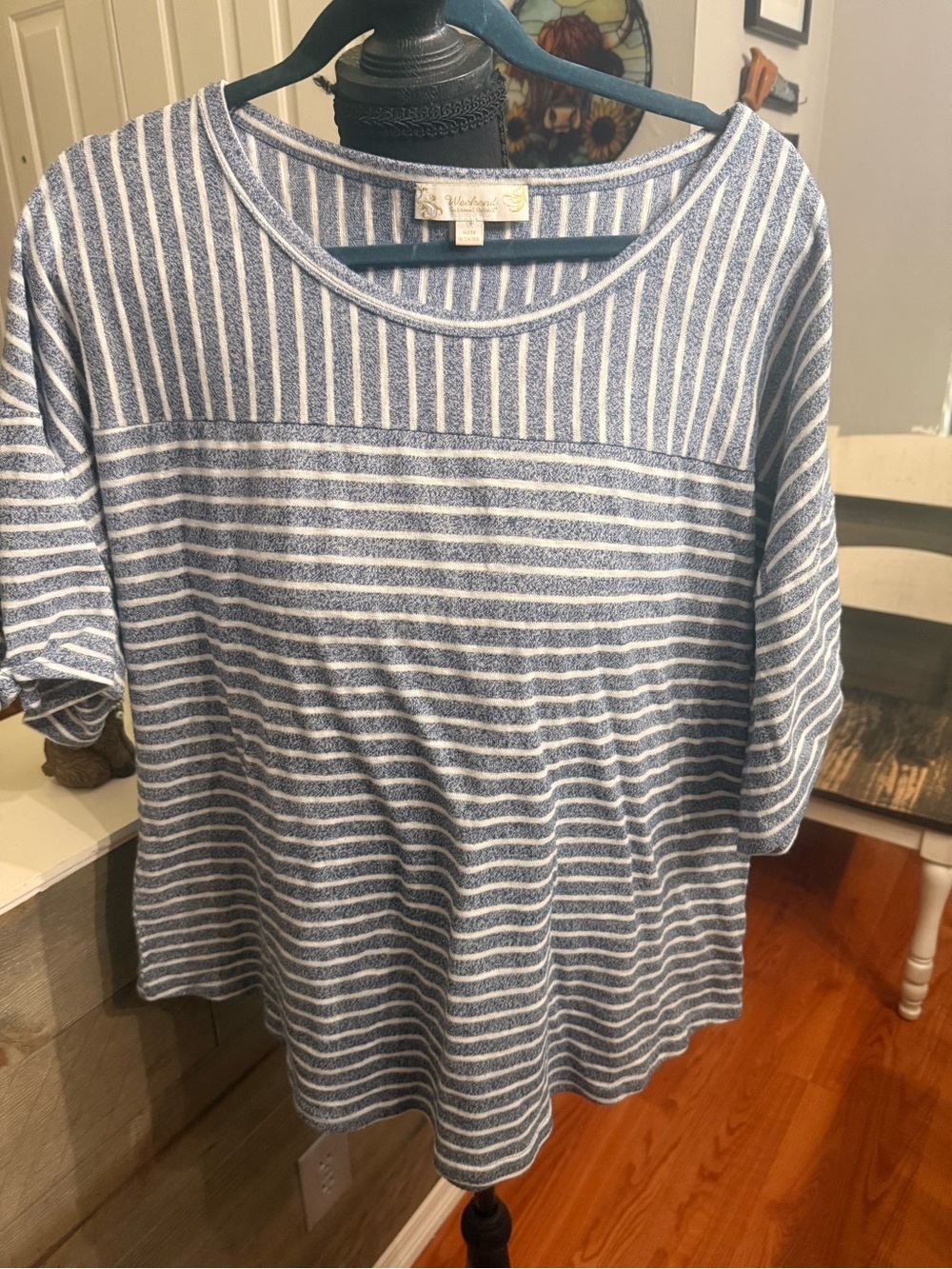Suzanne Betro Weekends Blue & White Striped Knit Top